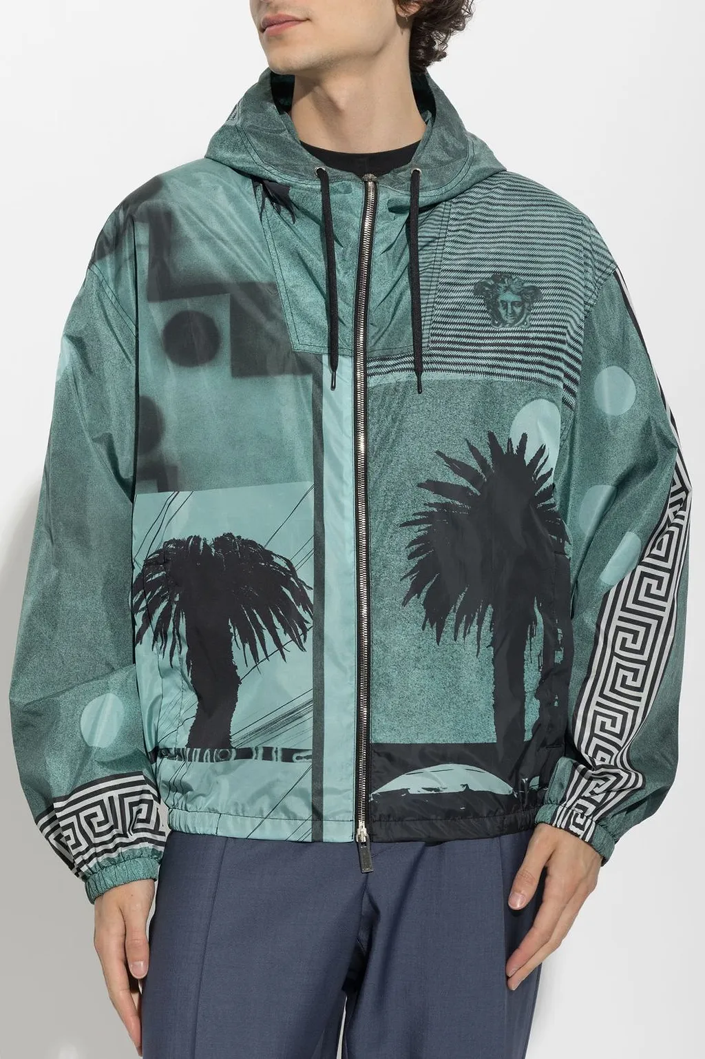 Versace Sunset Palms Print Hooded Jacket