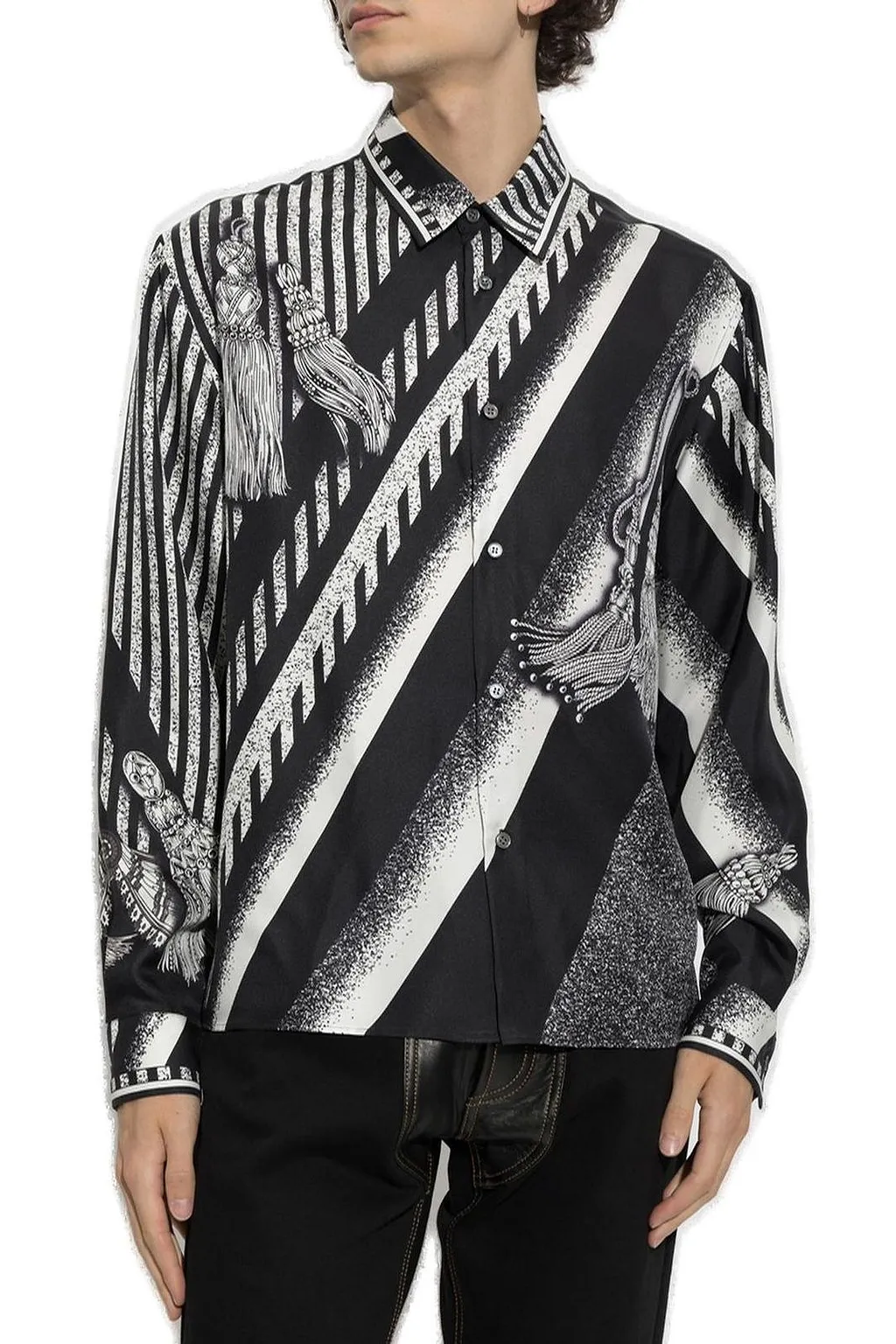 Versace Tassel Printed Long-Sleeved Shirt