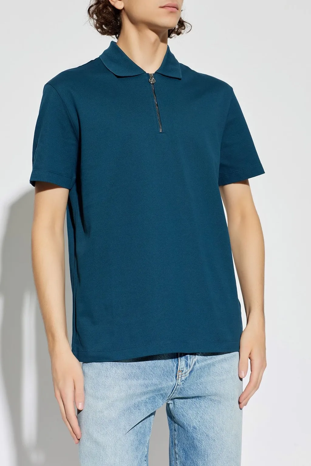 Versace Zip Detail Cotton Polo Shirt