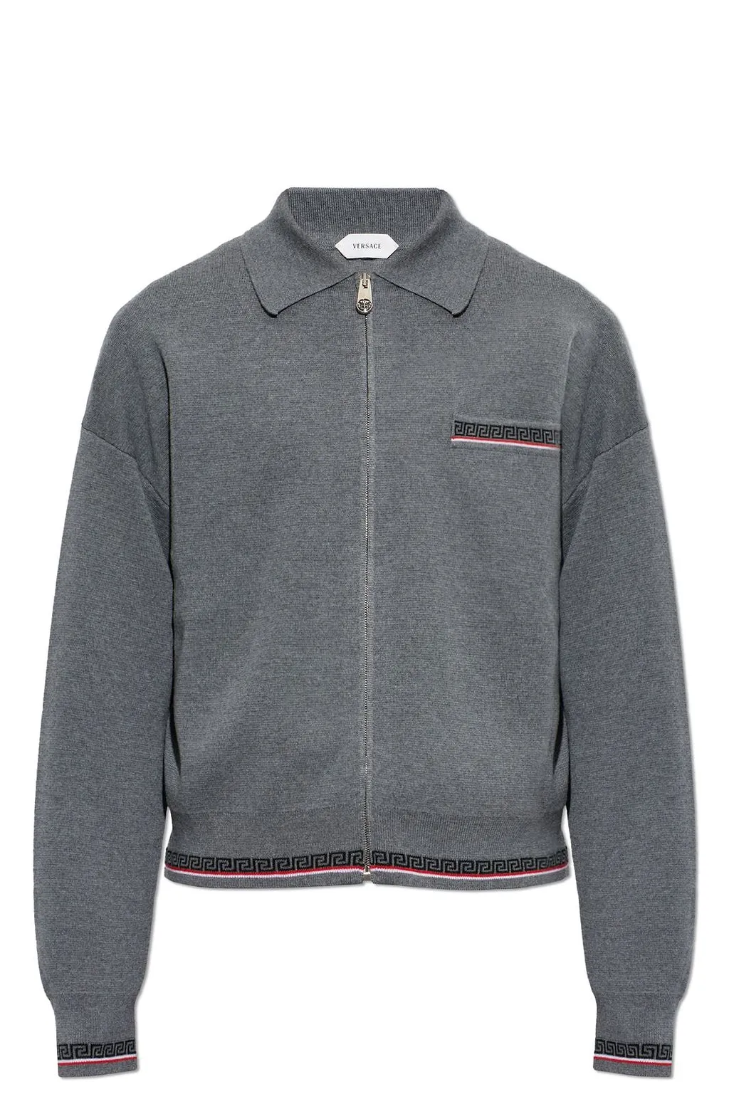 Versace Zip-Up Pattern-Trim Cardigan