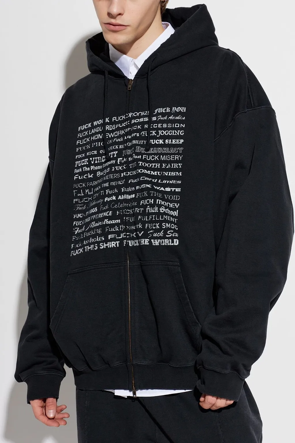Vetements Zip-Up Drawstring Hoodie