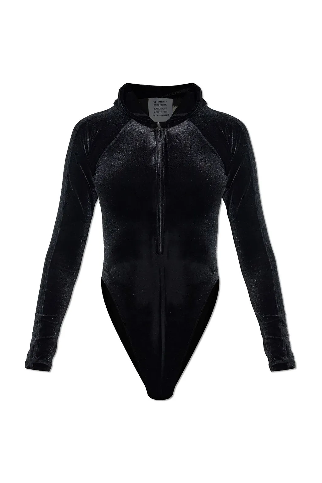 Vetements Zip-Up Hooded Velvet Bodysuit