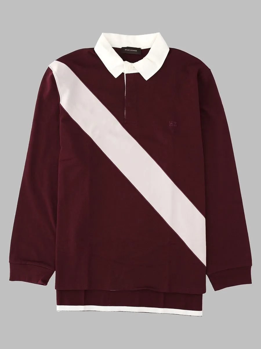 Wales Bonner Diagonal Stripe Long Sleeve Polo Shirt
