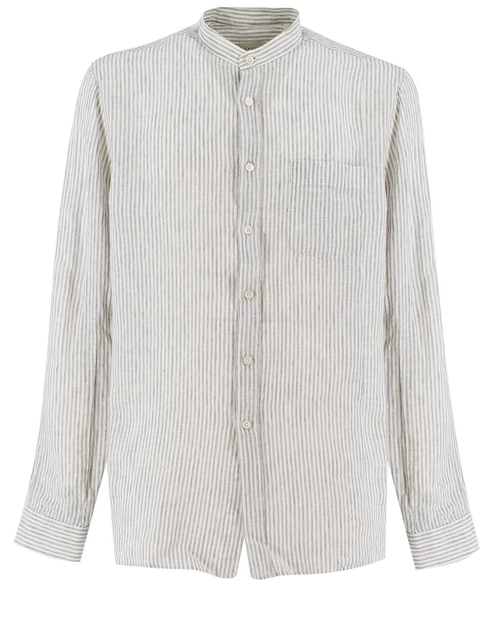 Xacus Striped Band-Collar Shirt