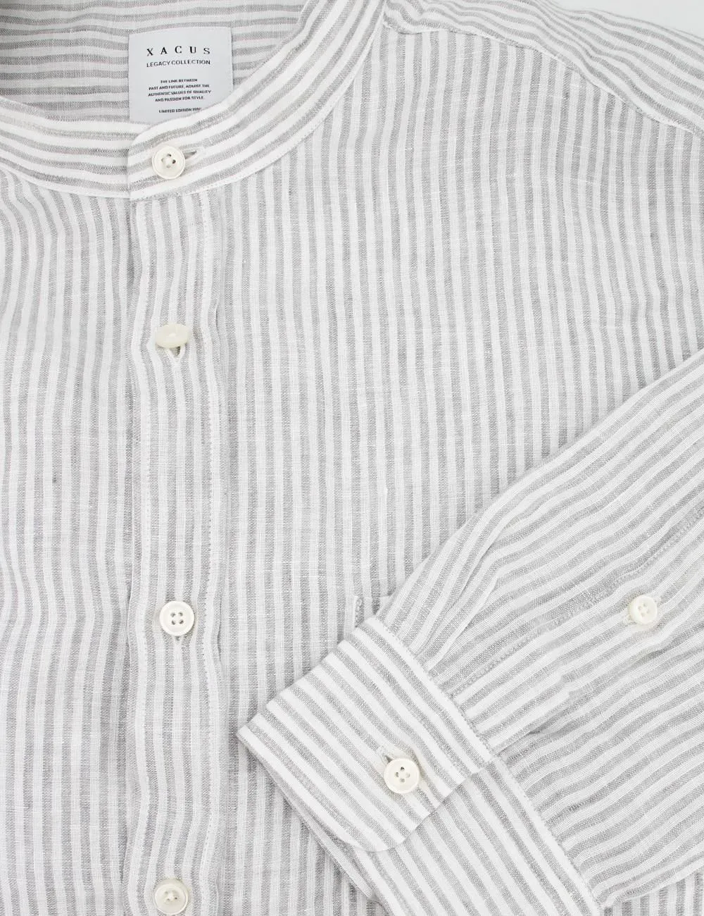Xacus Striped Band-Collar Shirt