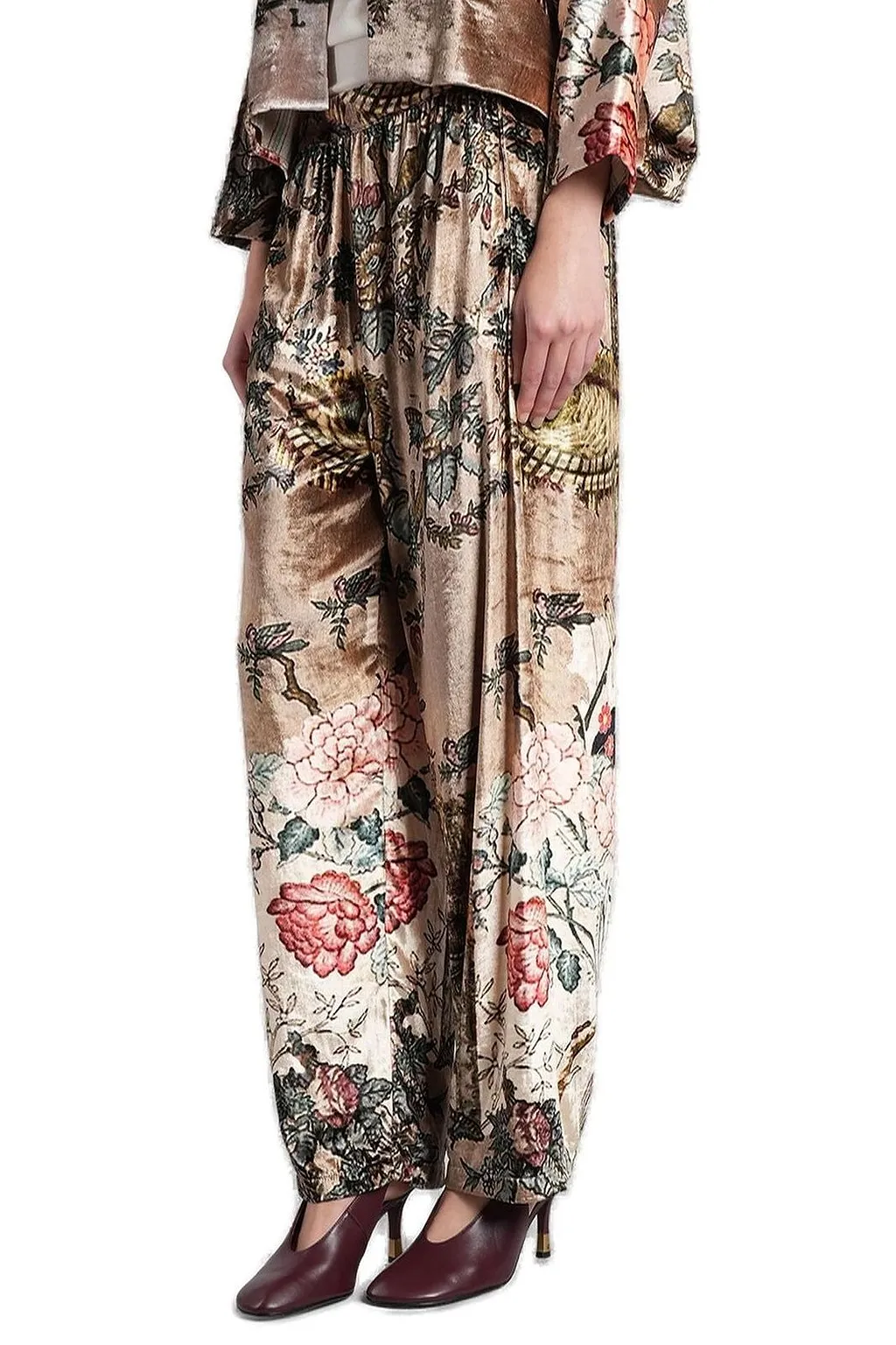 Yavi All-Over Pattern Printed Velvet Trousers