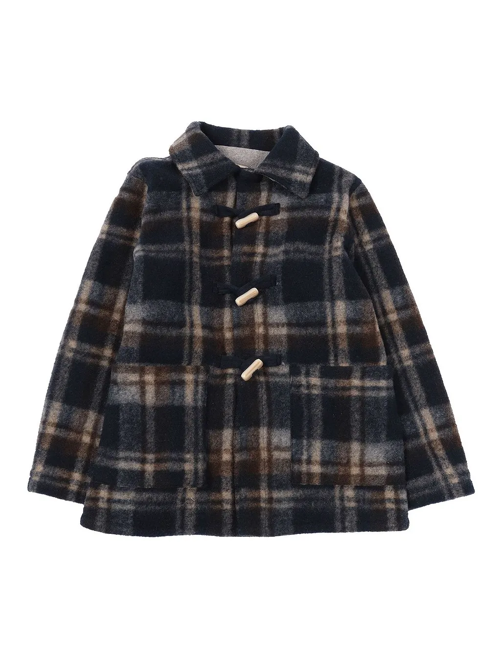 Zhoe & Tobiah Check-Pattern Toggle Long Sleeve Coat