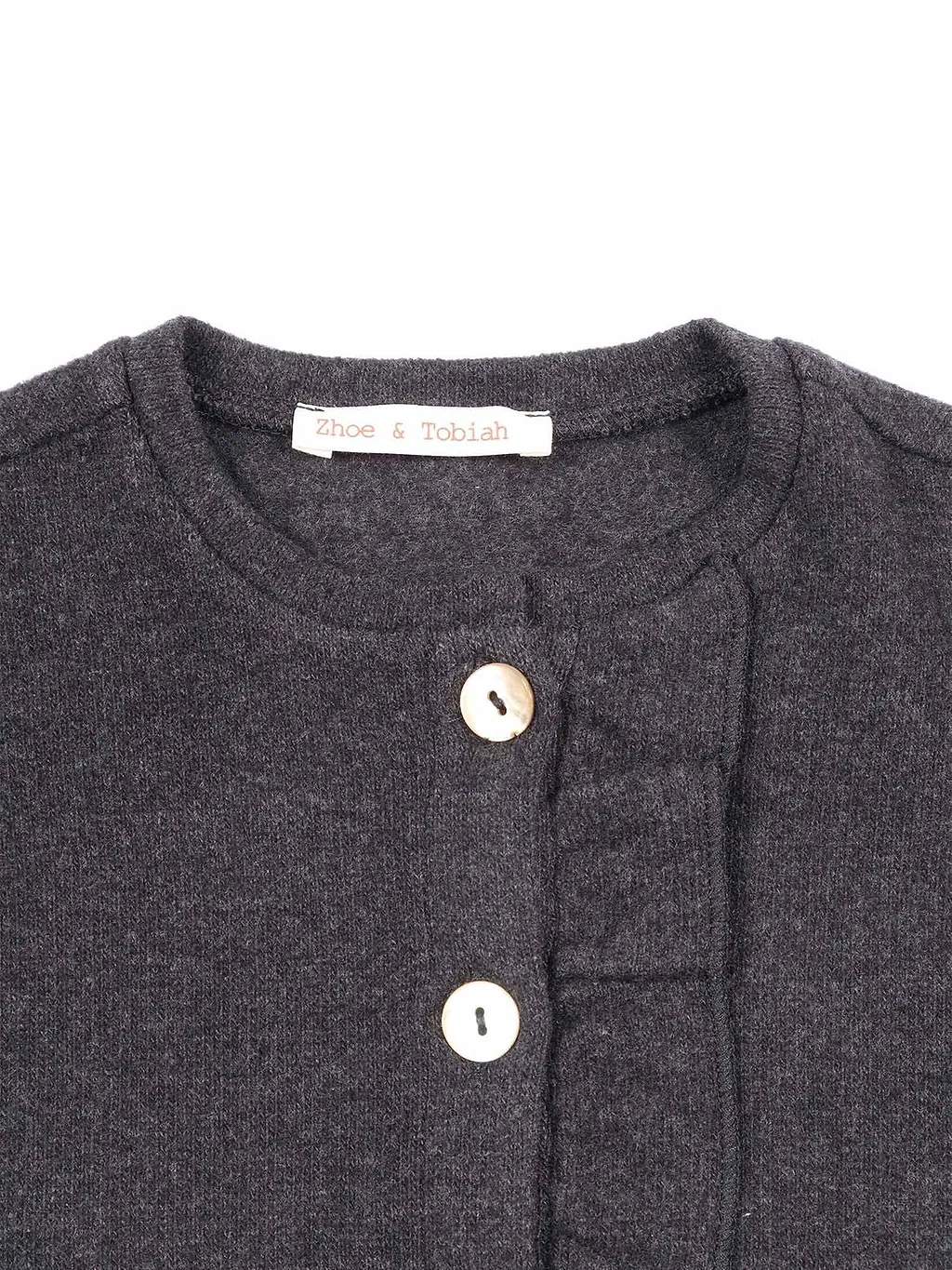 Zhoe & Tobiah Ruffled Button-Up Crewneck Cardigan