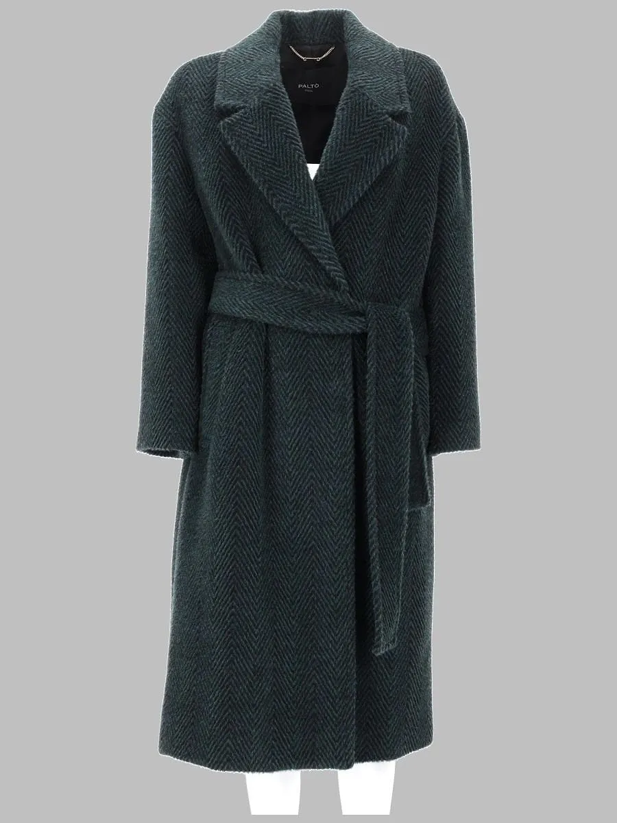 Paltò Herringbone Belted Coat