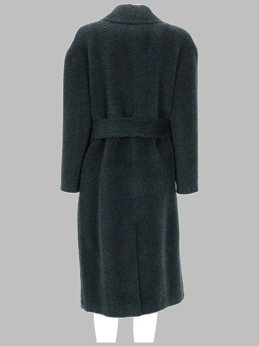 Paltò Herringbone Belted Coat