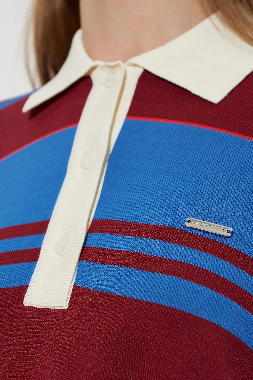 P.E Nation Strata Striped Long Sleeve Polo Top