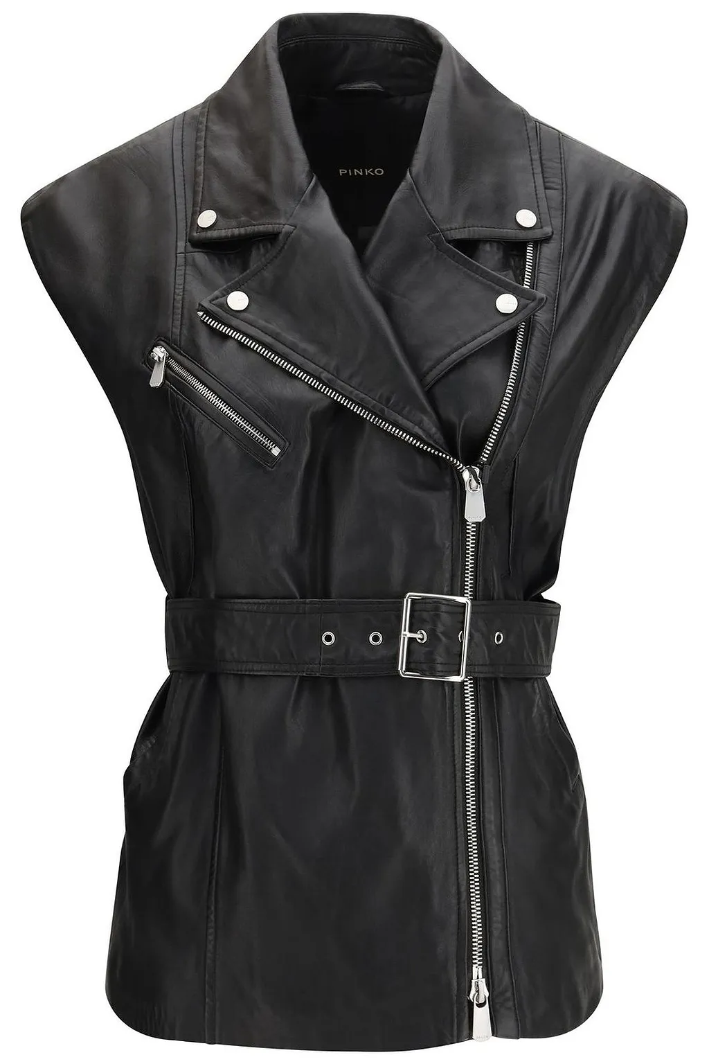 Pinko Belted Biker-Style Leather Vest