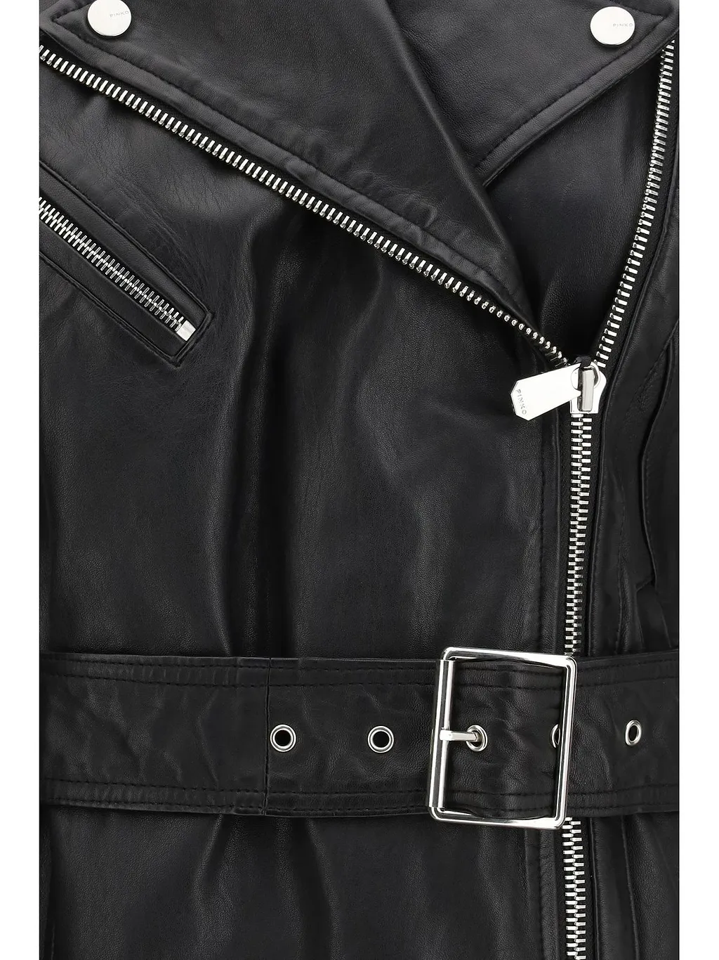 Pinko Belted Biker-Style Leather Vest