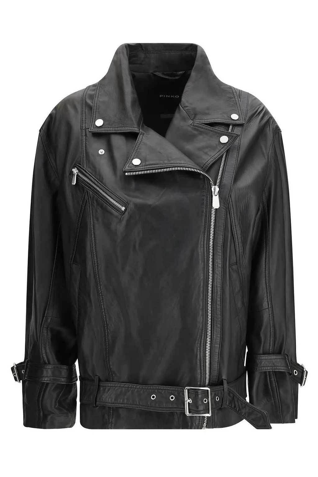 Pinko Belted Leather Biker Jacket