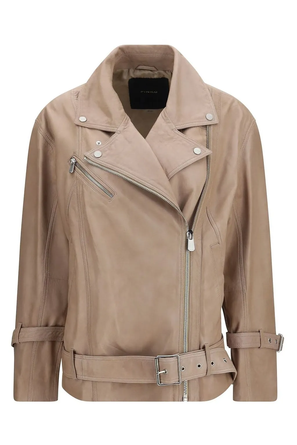 Pinko Belted Leather Biker Jacket