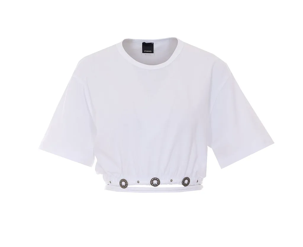 Pinko Lace-Up Cropped T-Shirt