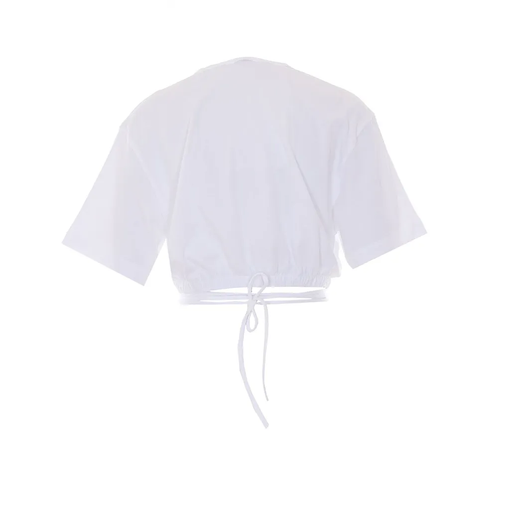 Pinko Lace-Up Cropped T-Shirt