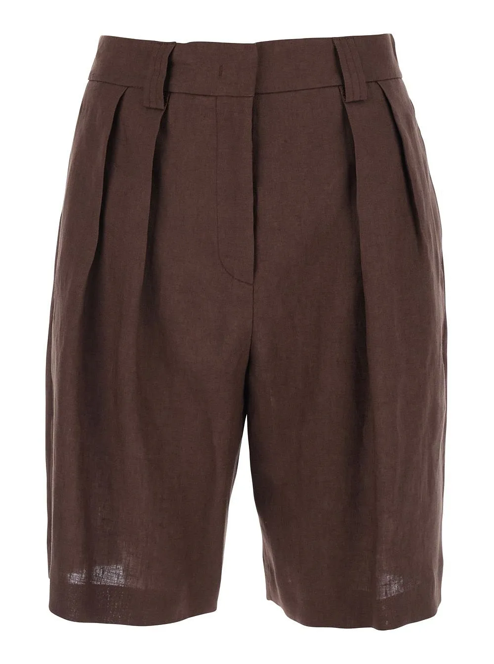 Plain Pleated Linen Bermuda Shorts