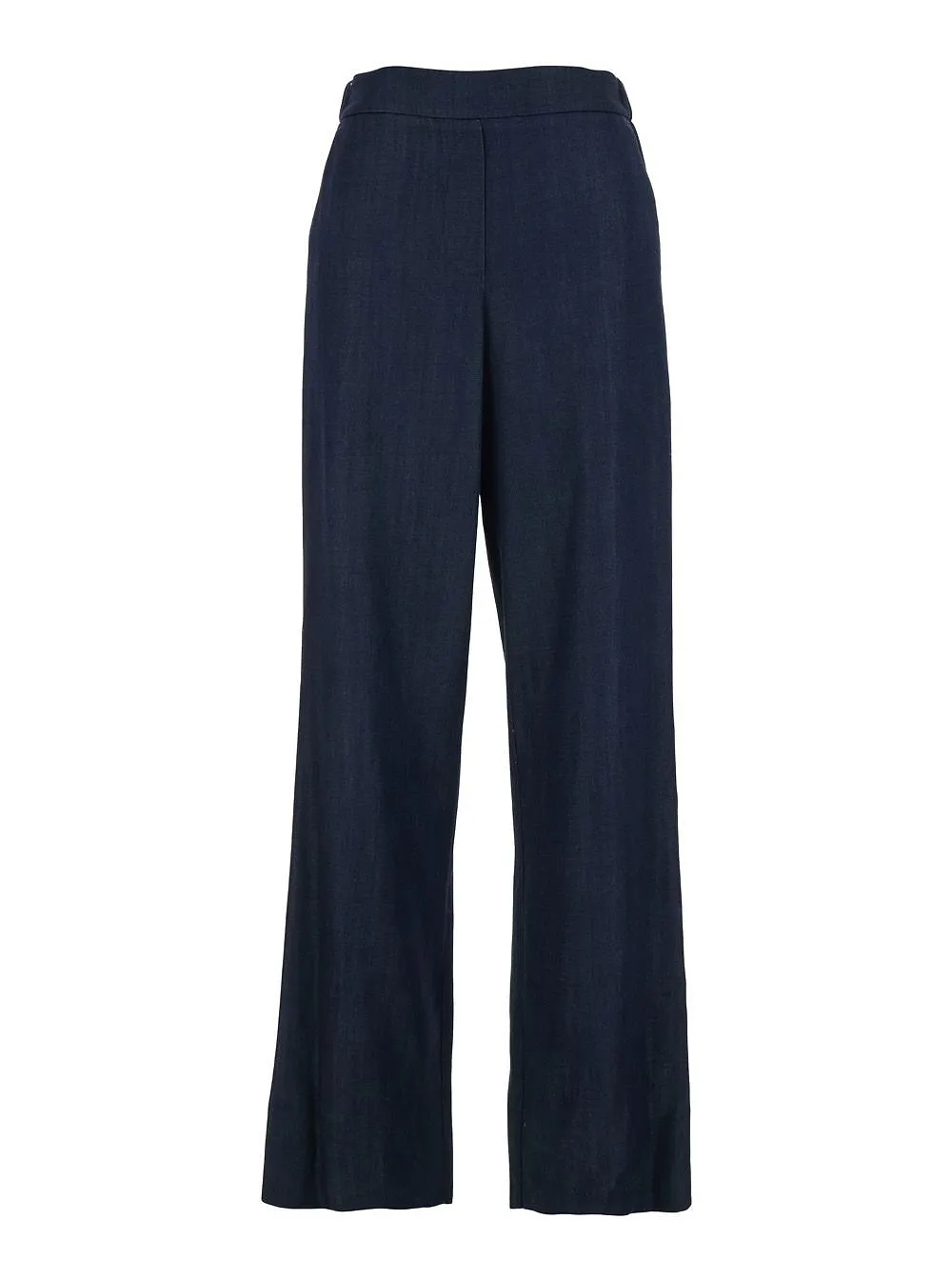 Plain Semi-Elastic Waist Wide-Leg Pants