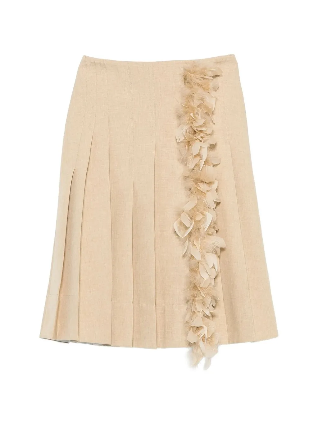 Plan C Feather-Trim Pleated Skirt
