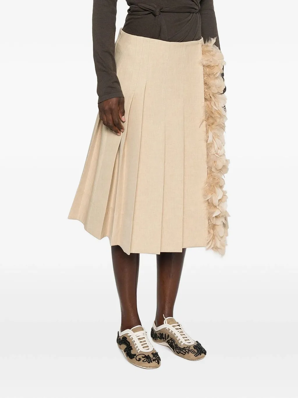 Plan C Feather-Trim Pleated Skirt