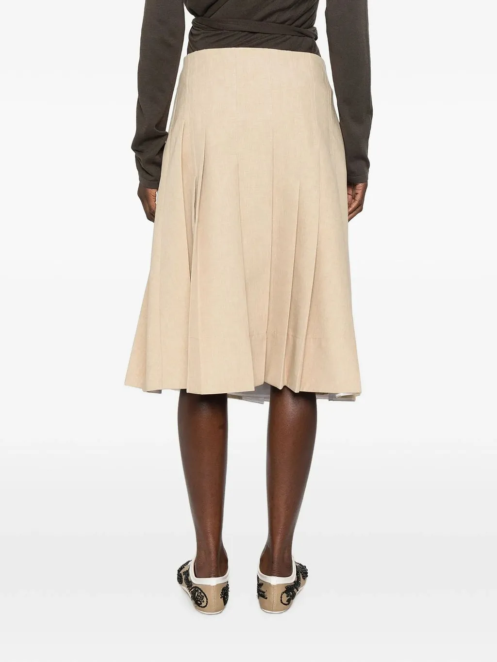 Plan C Feather-Trim Pleated Skirt