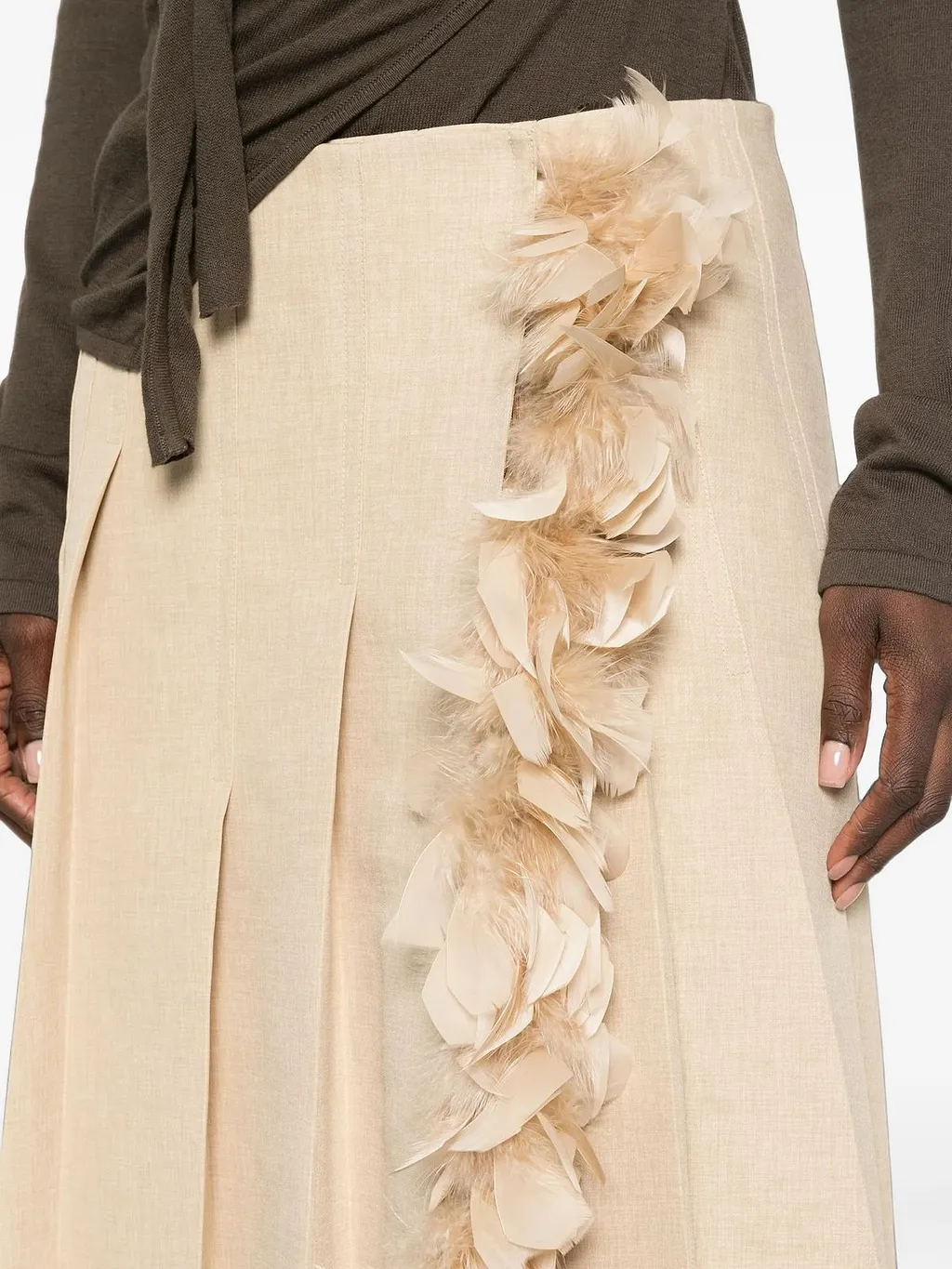 Plan C Feather-Trim Pleated Skirt