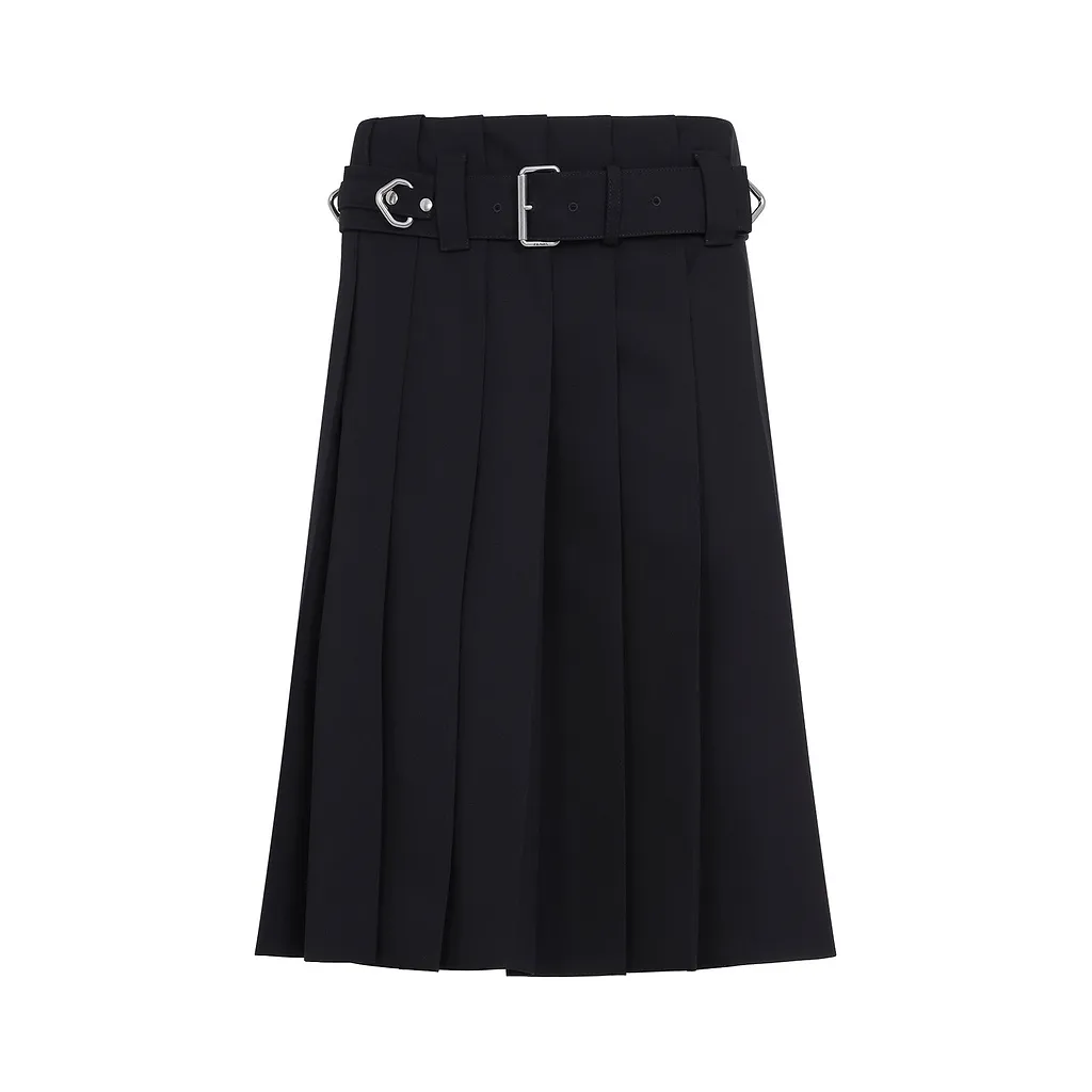 Prada Belted Pleated Midi Skirt