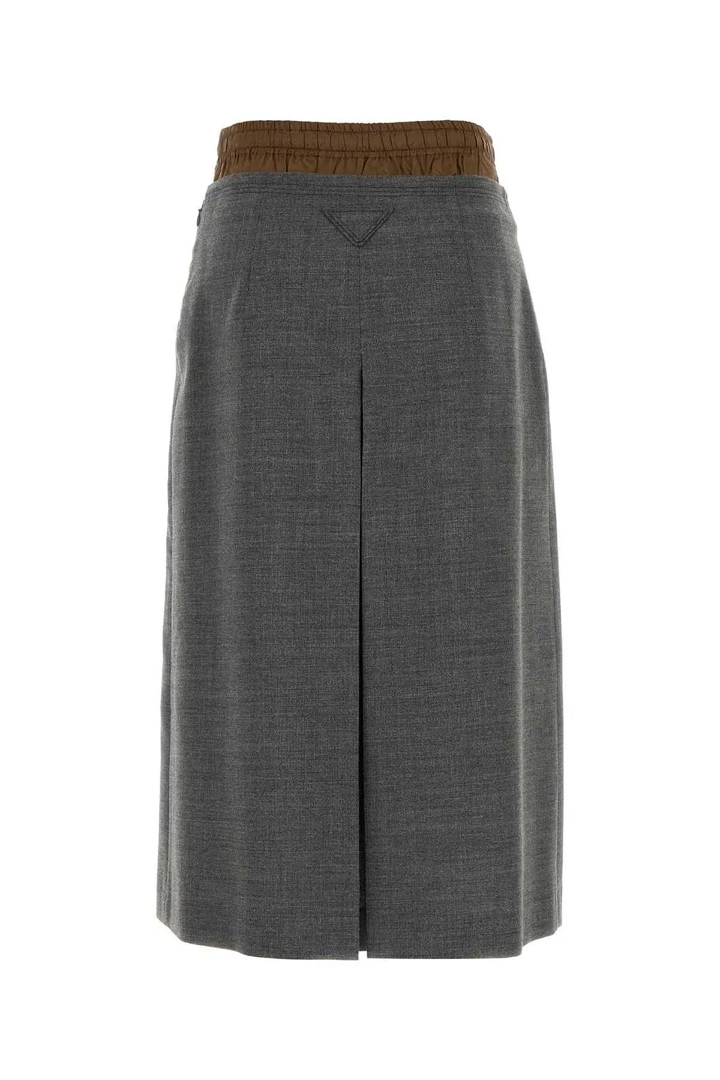 Prada Contrast Waist Front-Slit Skirt