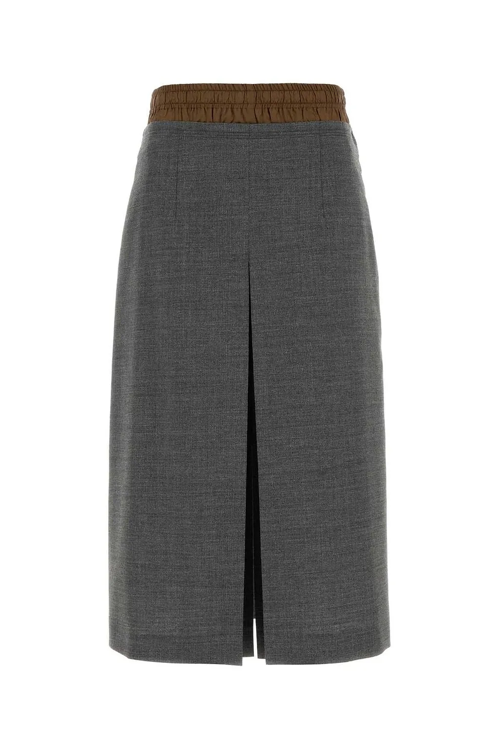 Prada Contrast Waist Front-Slit Skirt