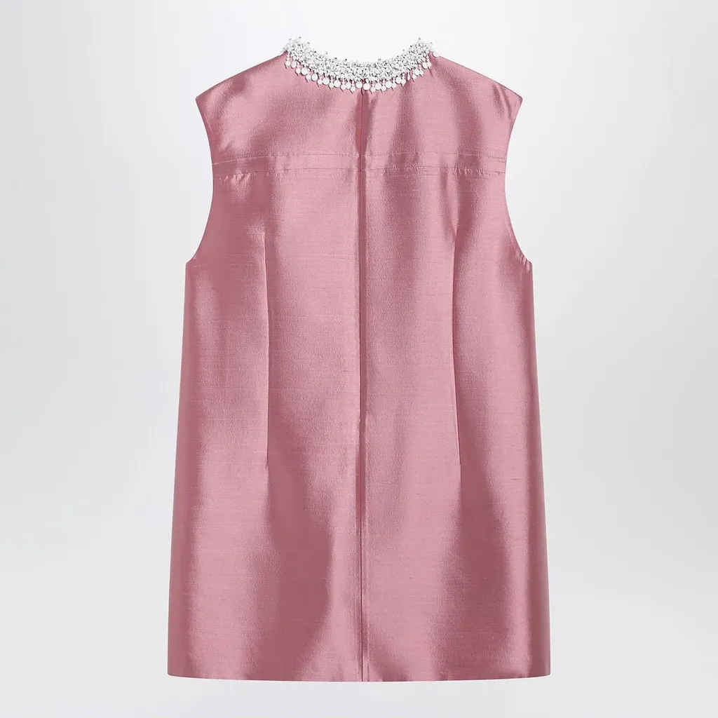 Prada Embroidered Double Shantung Dress