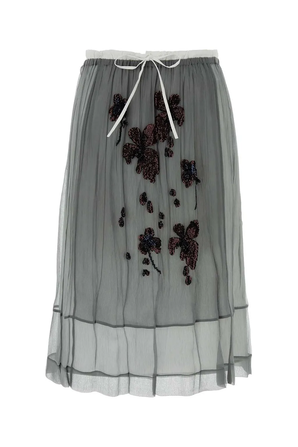Prada Embroidered Chiffon Midi Skirt