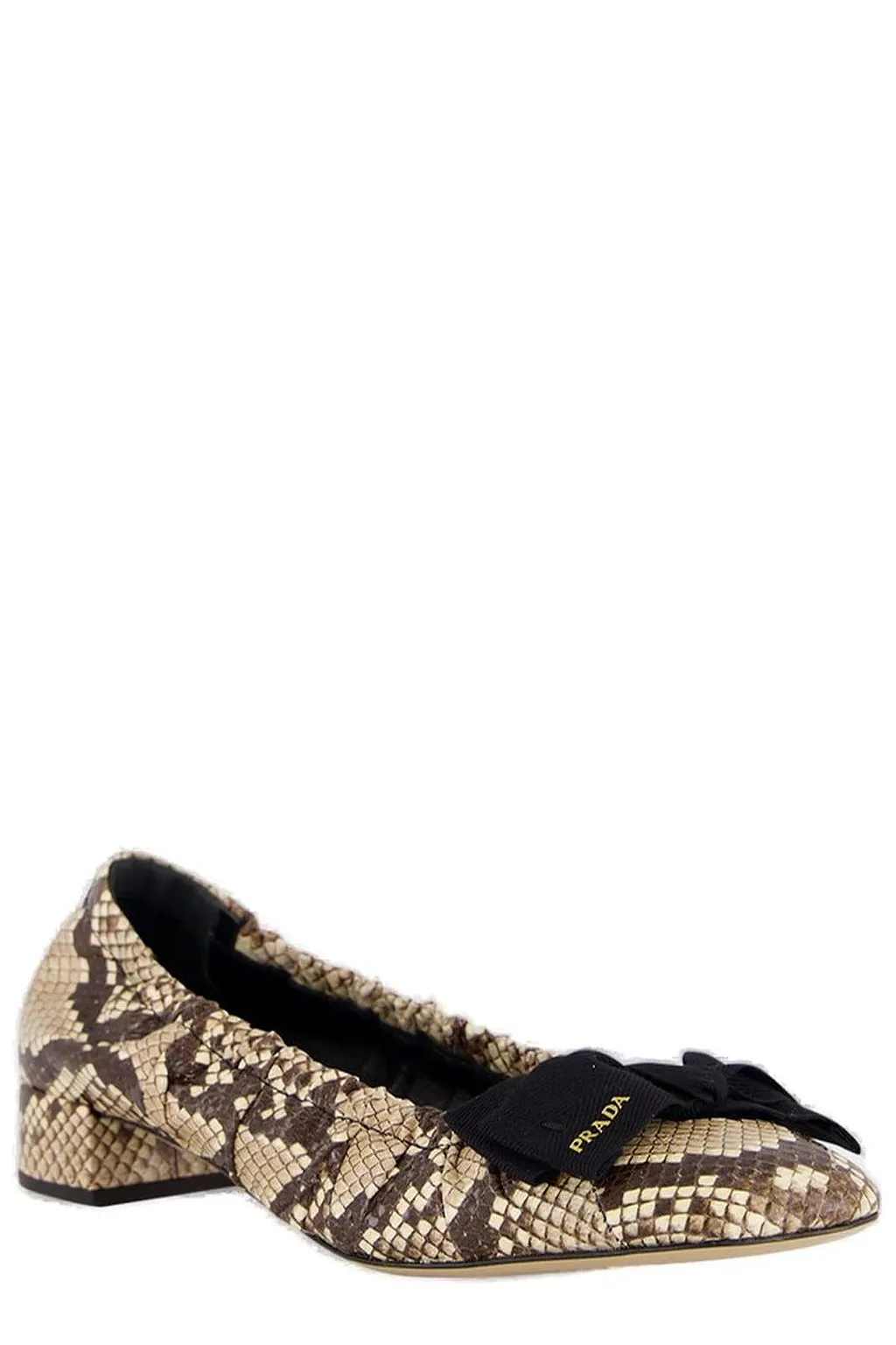 Prada Embossed Bow-Detailed Ballet Flats
