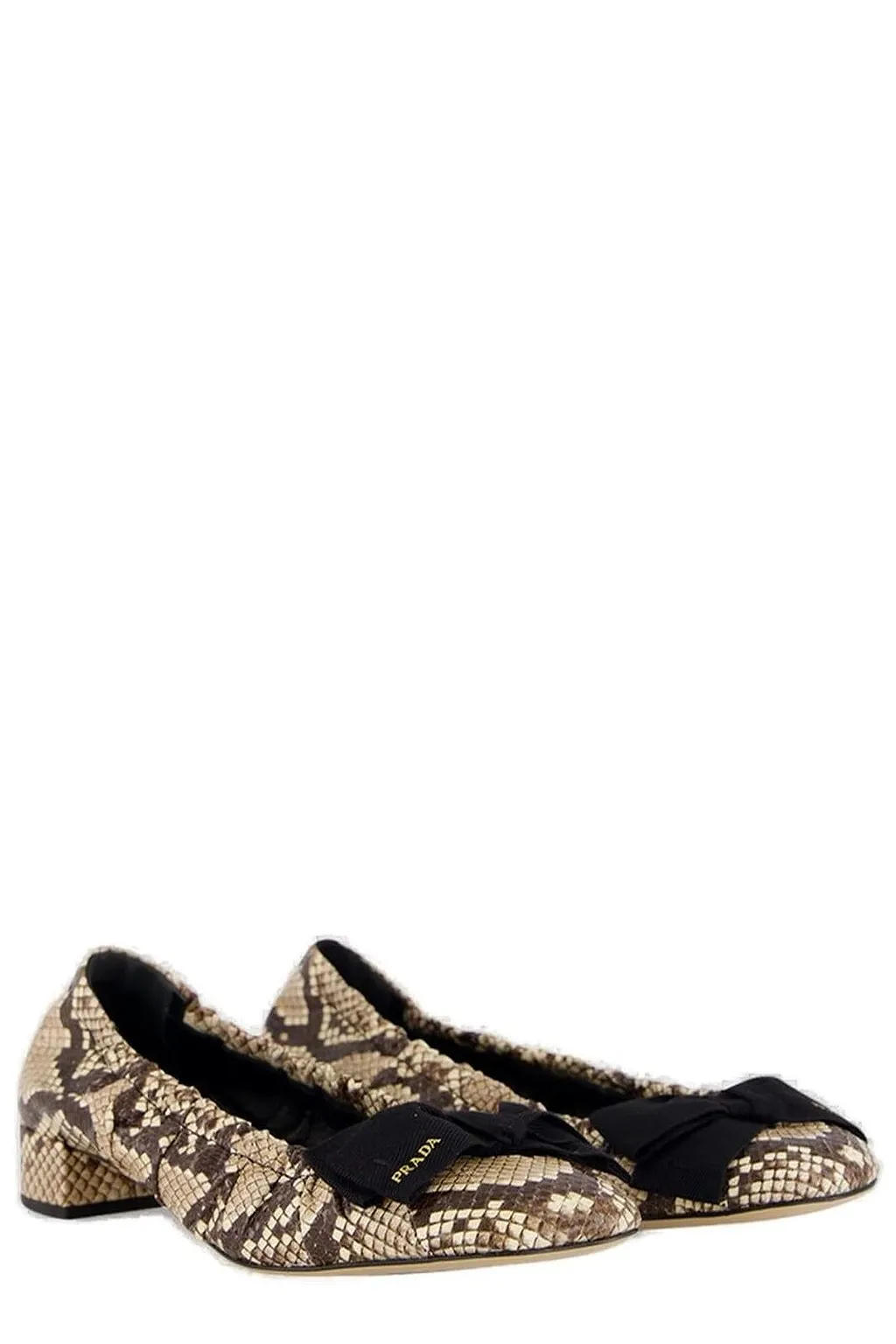 Prada Embossed Bow-Detailed Ballet Flats