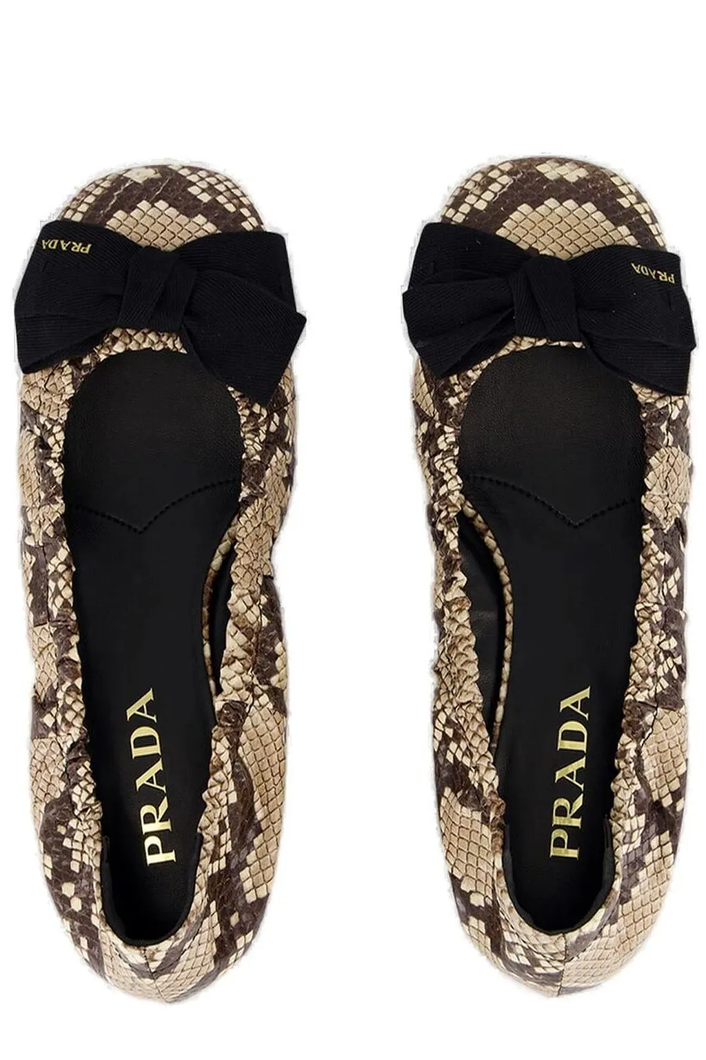 Prada Embossed Bow-Detailed Ballet Flats