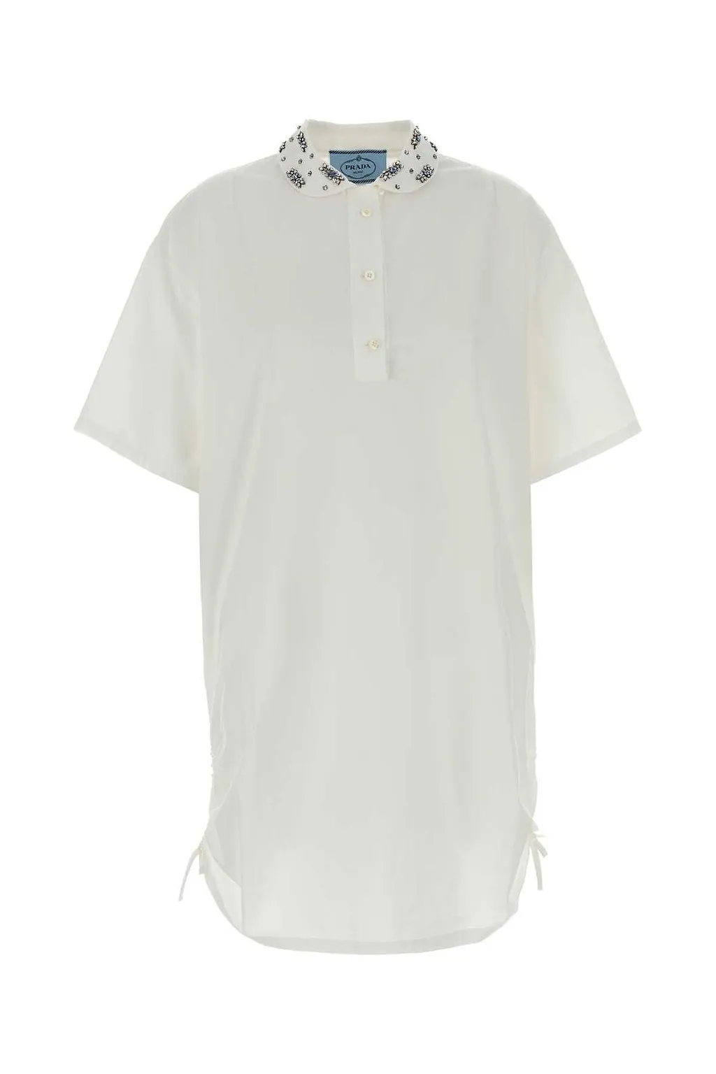Prada Embroidered Short-Sleeved Poplin Mini Dress