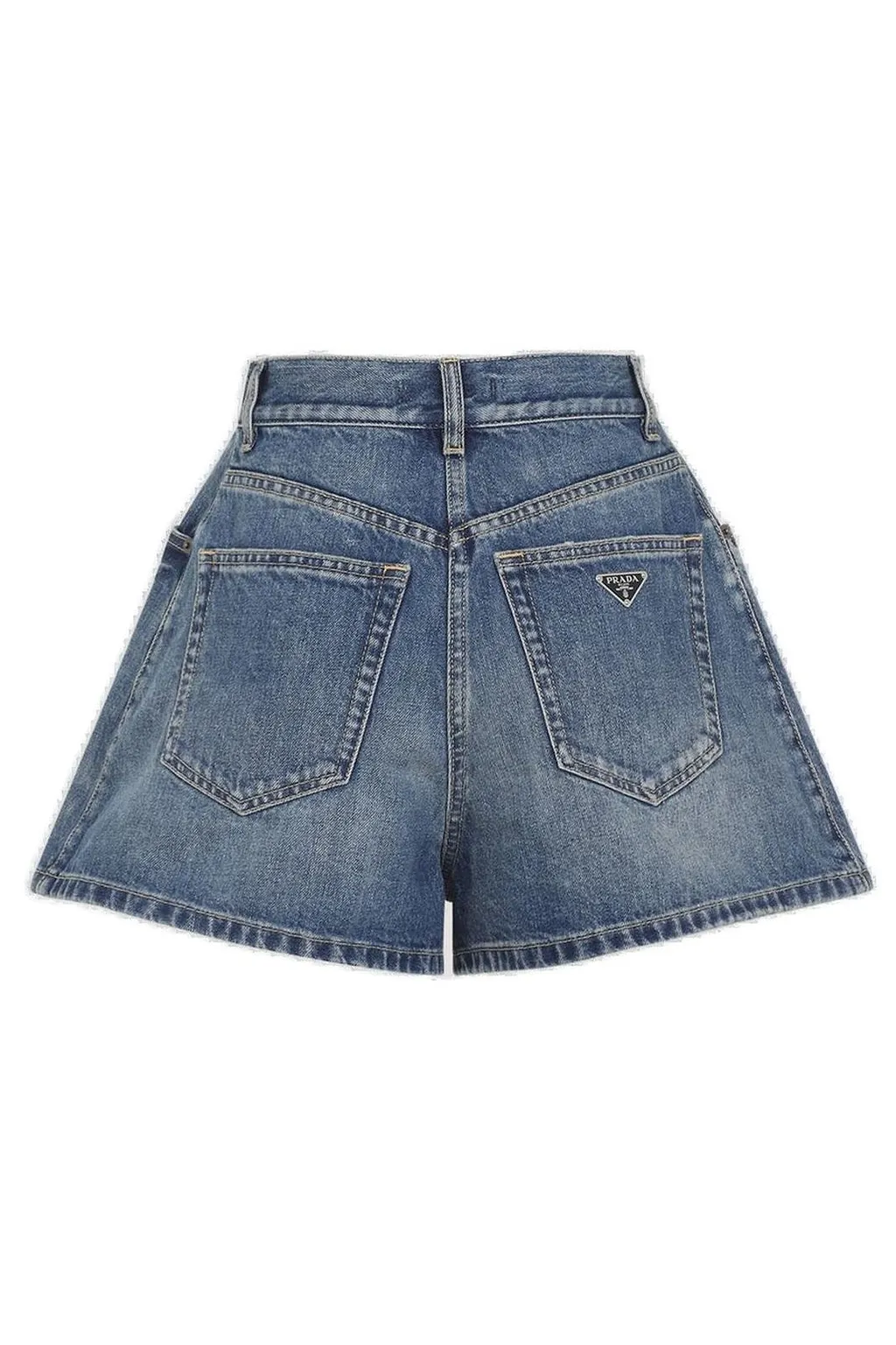 Prada High-Waist Logo Plaque Denim Shorts