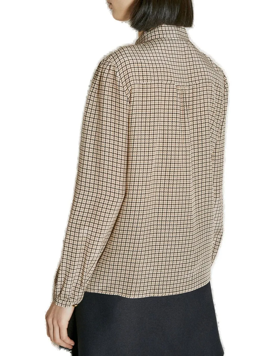 Prada Houndstooth-Jacquard Pussy-Bow Detailed Blouse