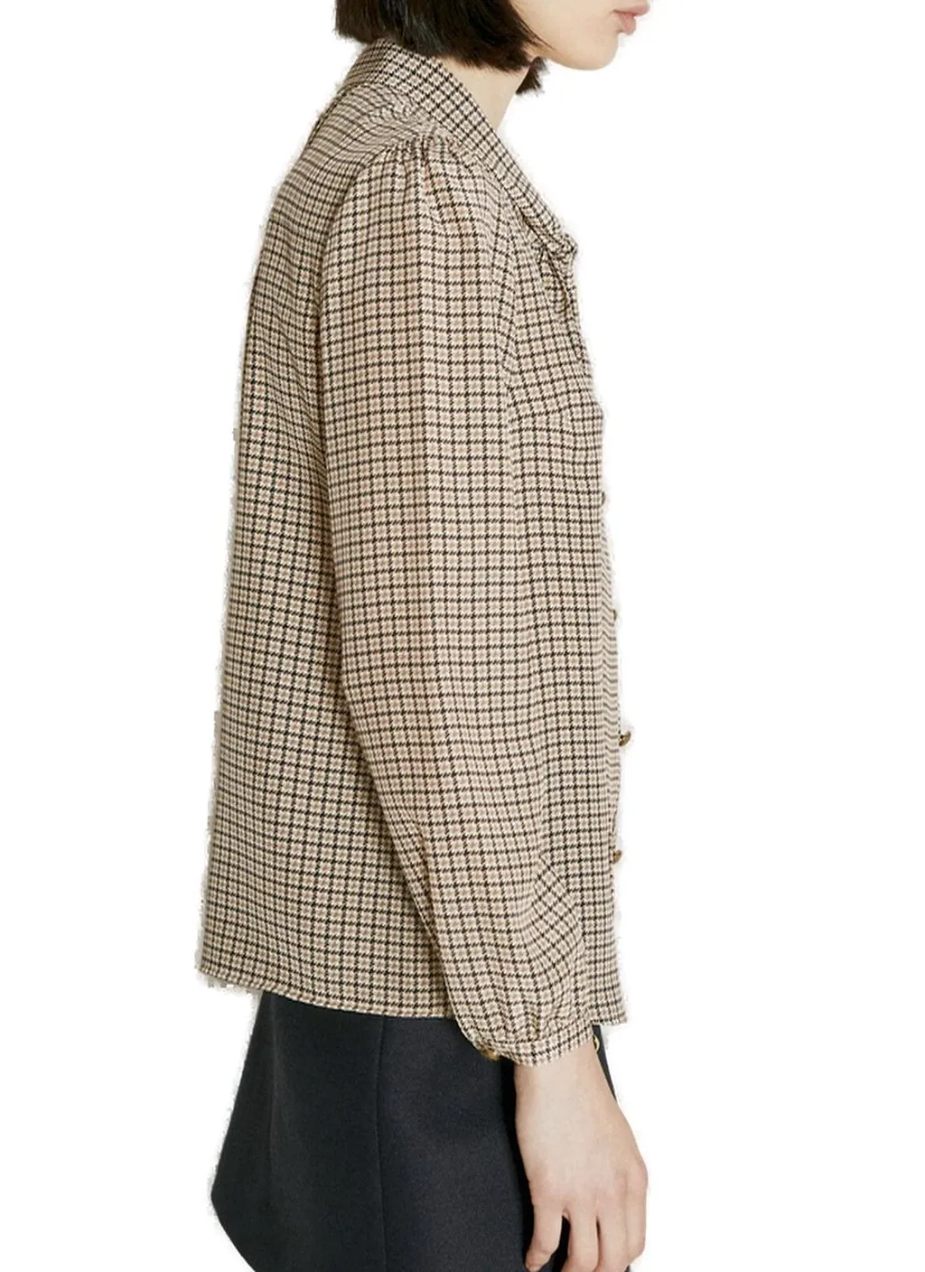 Prada Houndstooth-Jacquard Pussy-Bow Detailed Blouse