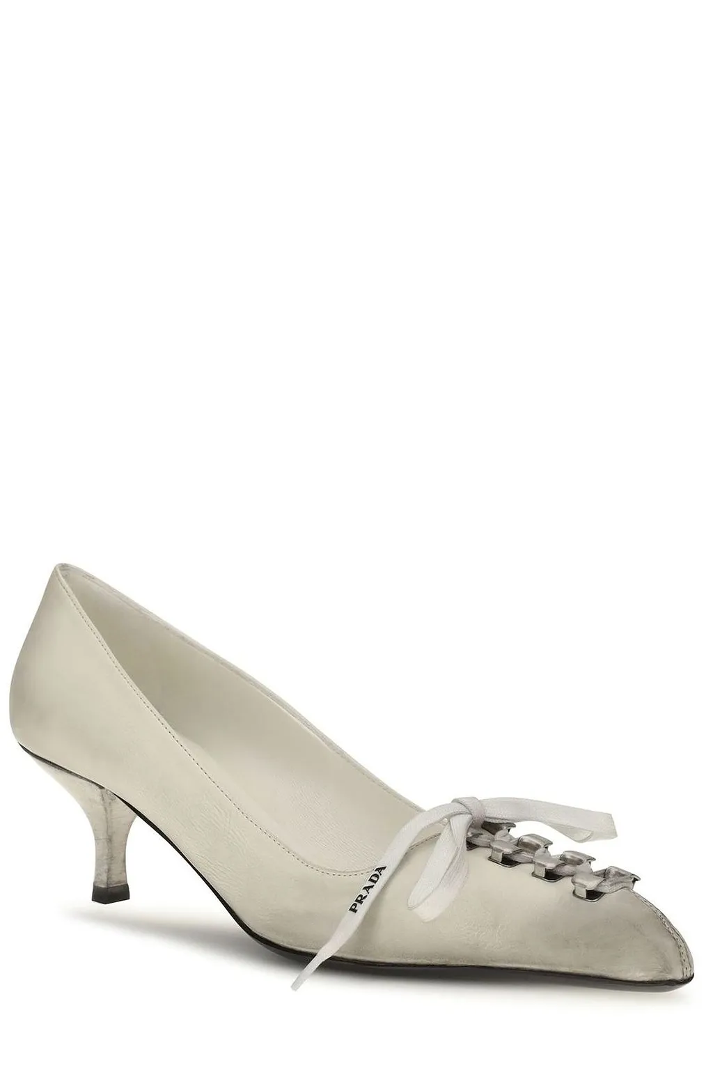 Prada Lace-Up Kitten Heeled Pumps
