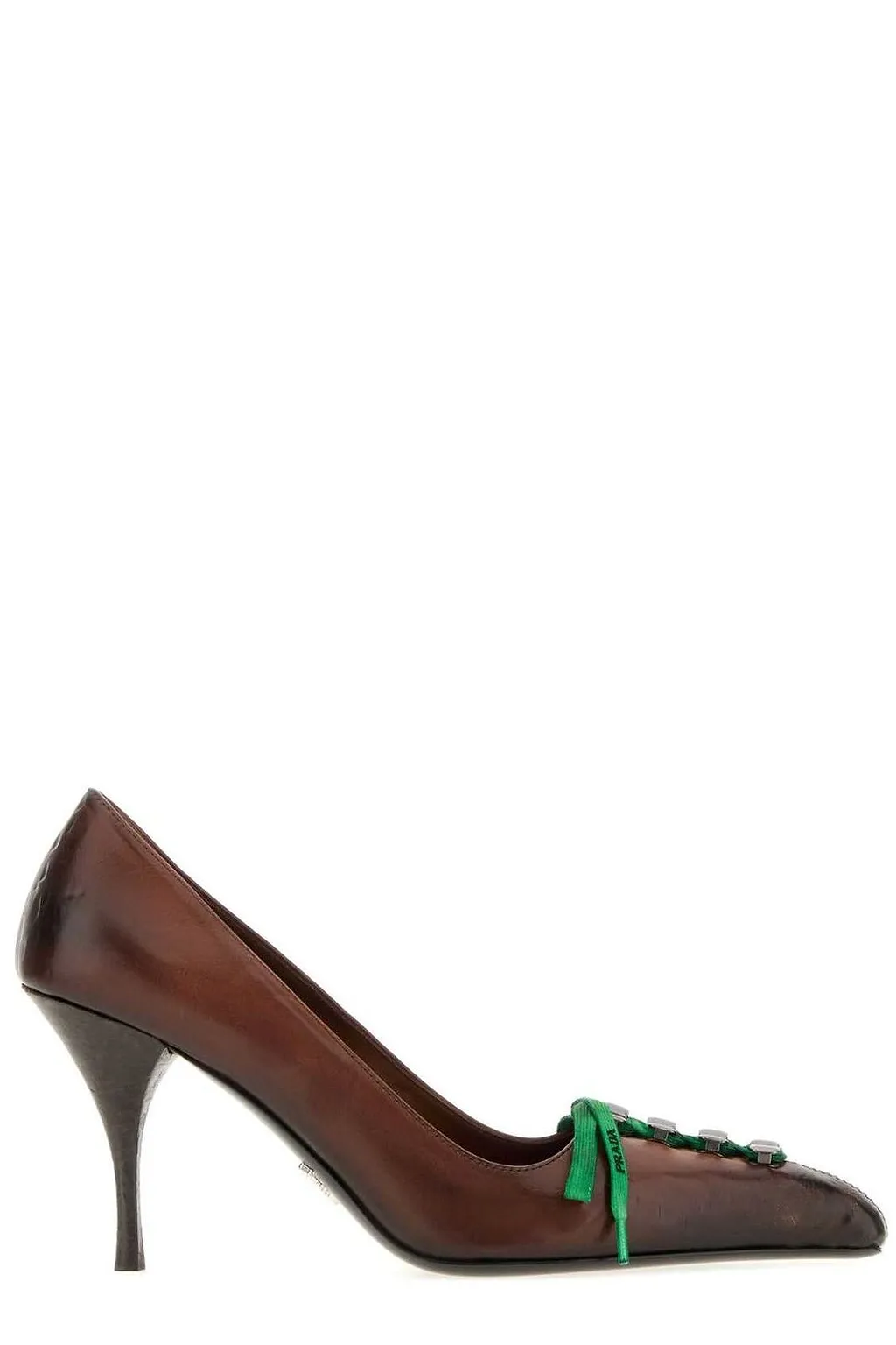 Prada Lace-Up Kitten Heeled Pumps