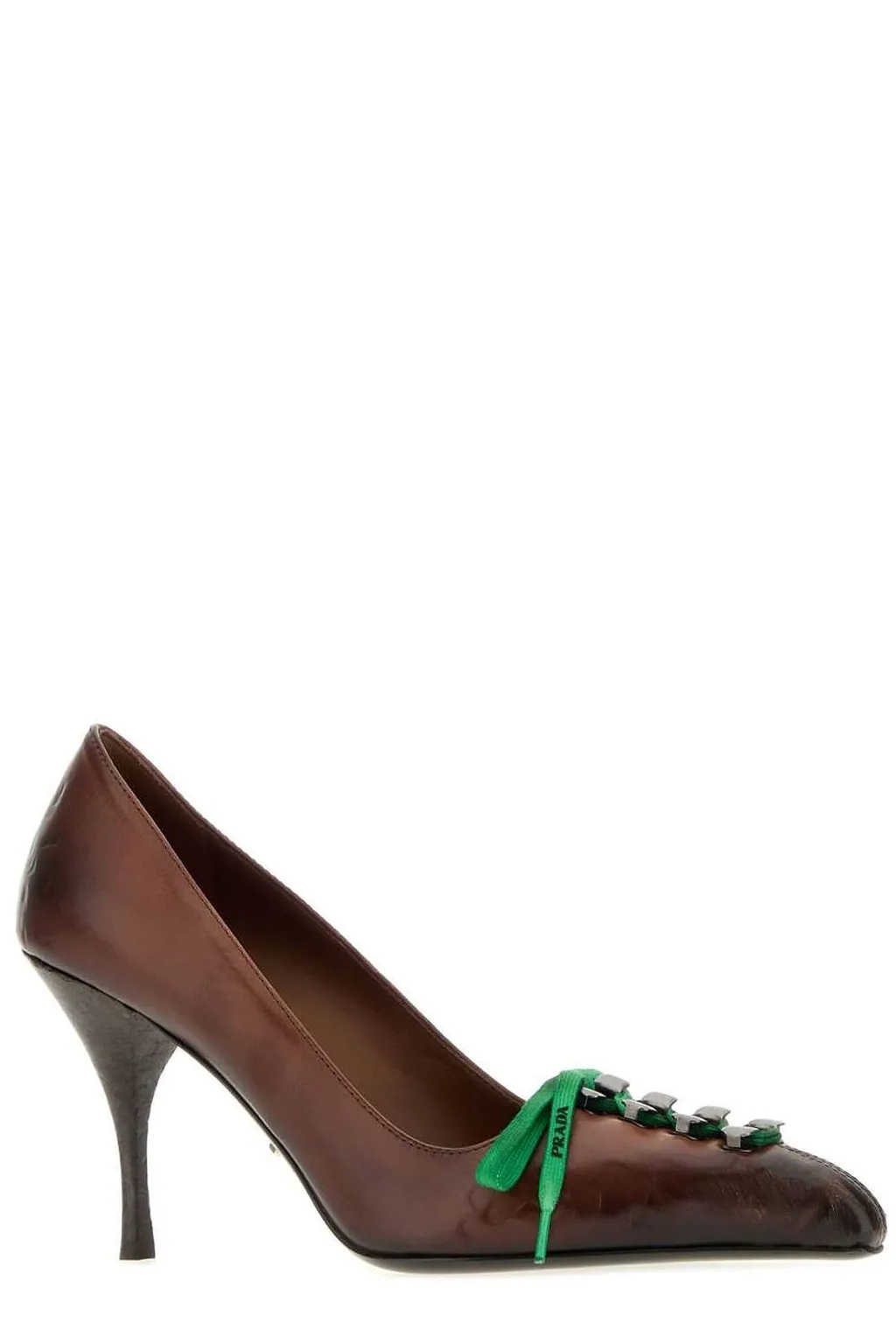 Prada Lace-Up Kitten Heeled Pumps
