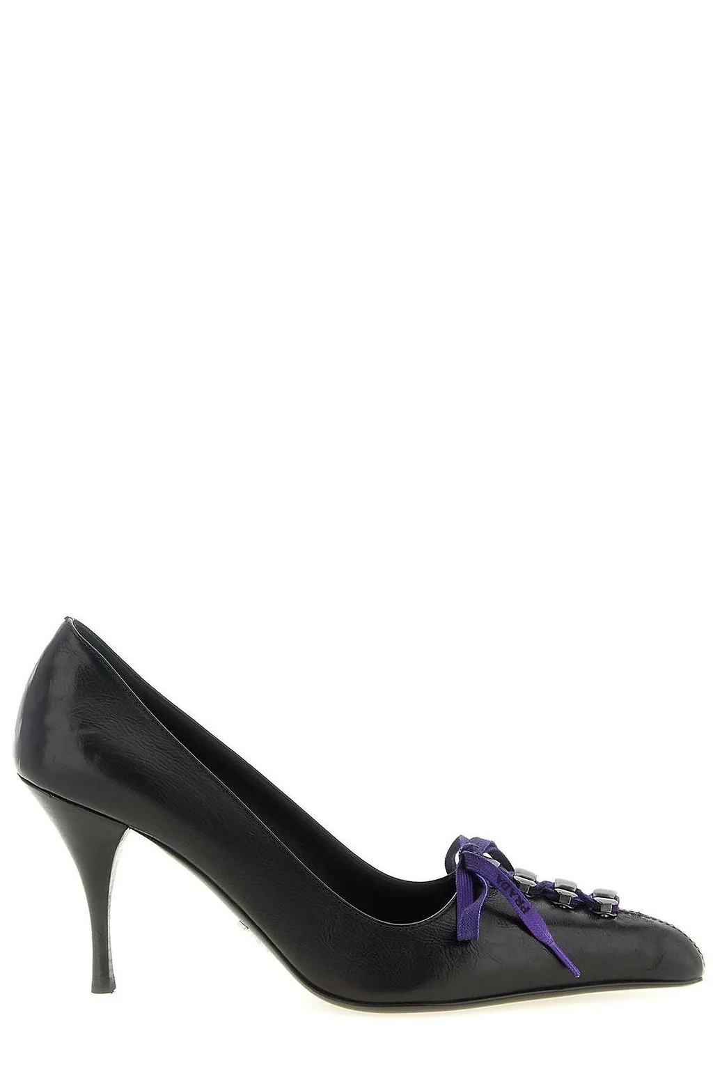 Prada Lace-Up Kitten Heeled Pumps