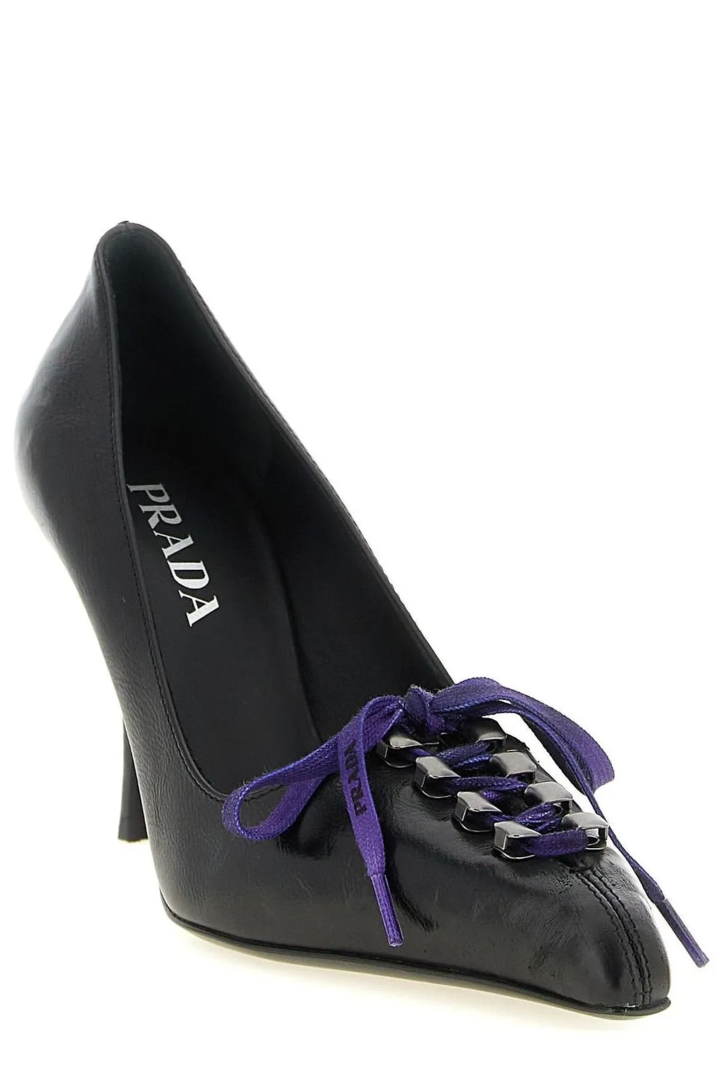 Prada Lace-Up Kitten Heeled Pumps