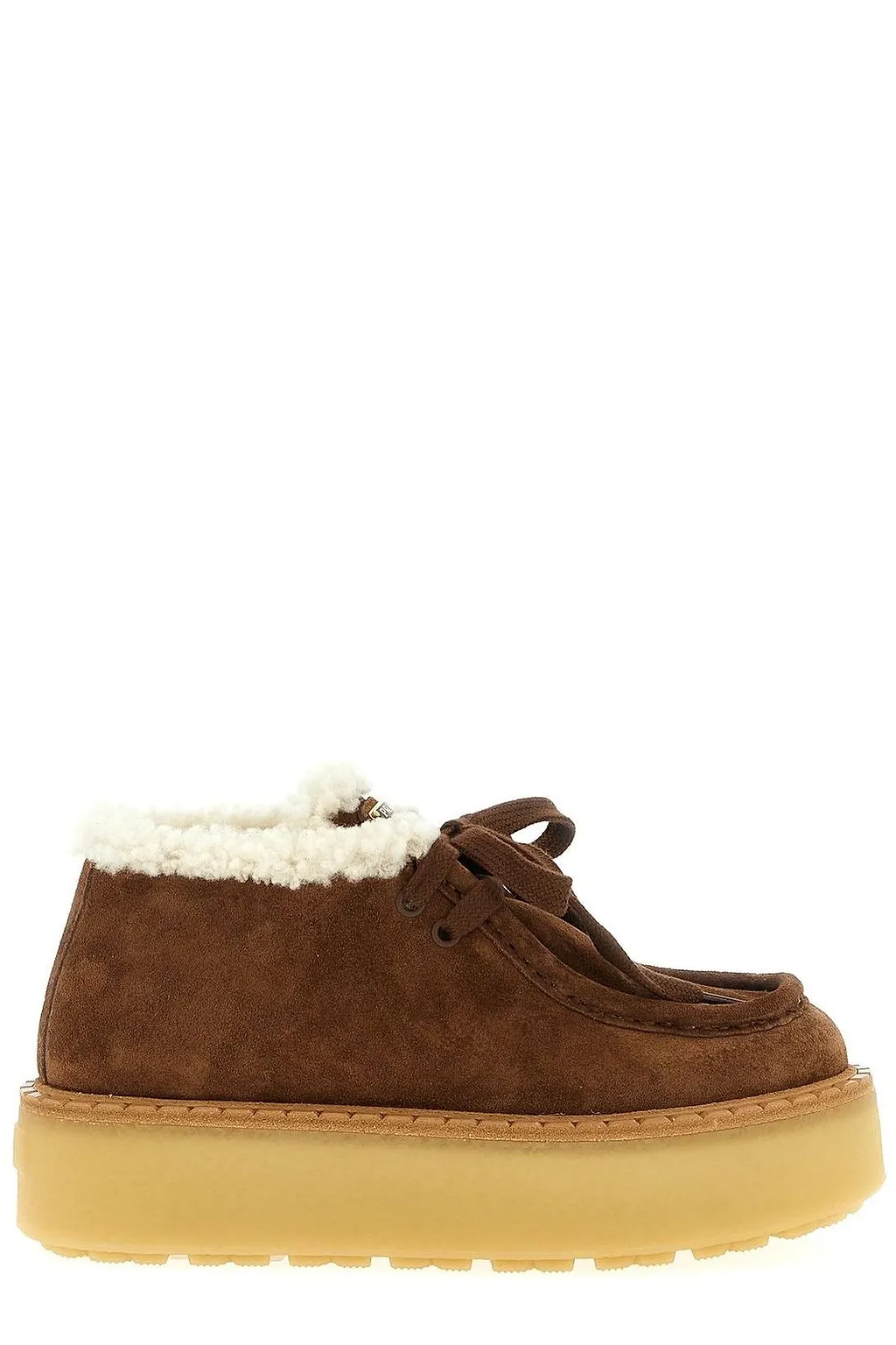 Prada Laced Fluffy Low-Top Platform Boots