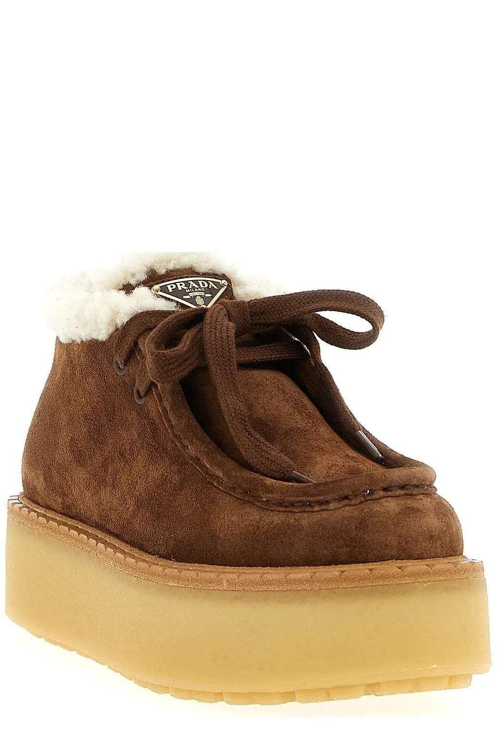 Prada Laced Fluffy Low-Top Platform Boots
