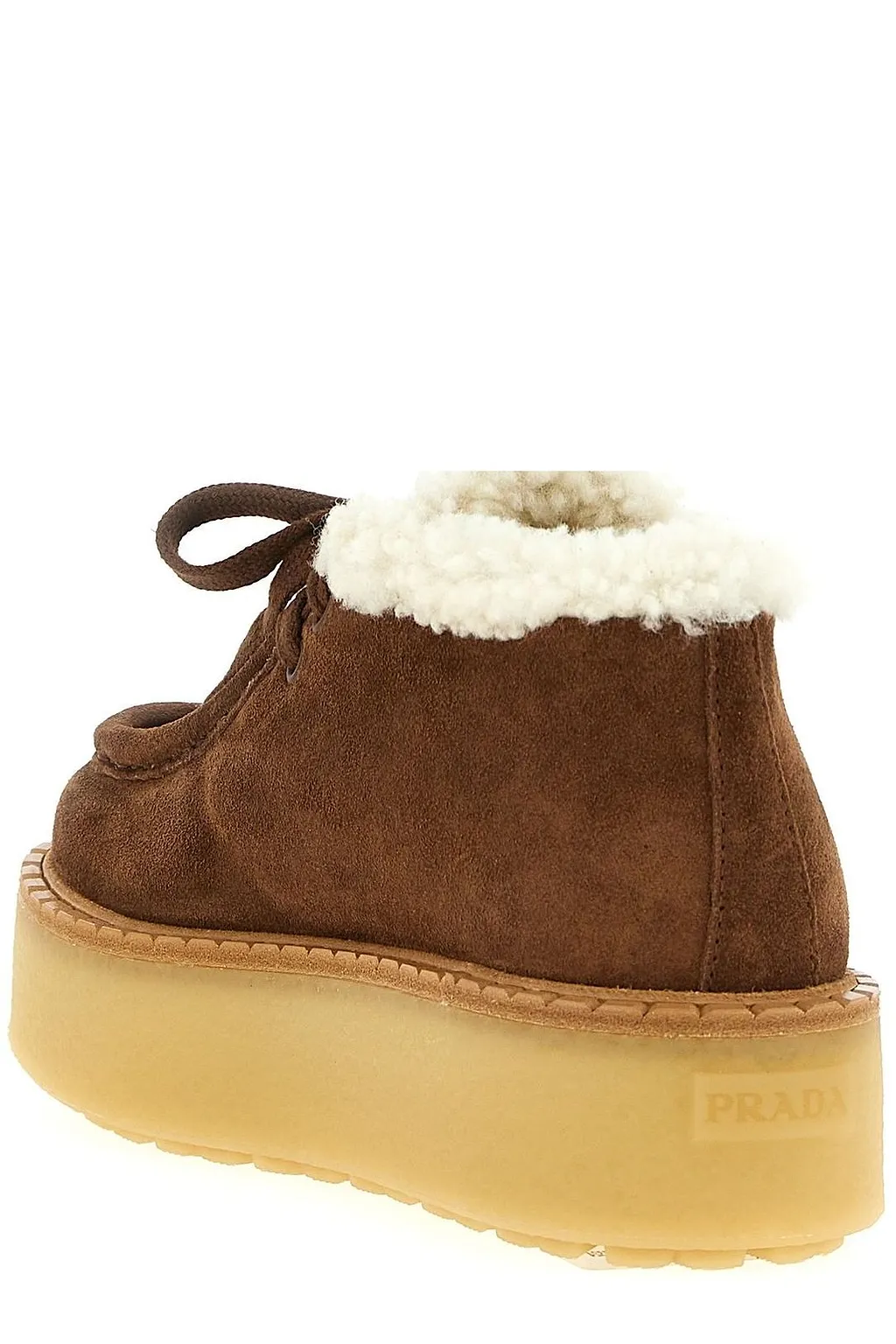 Prada Laced Fluffy Low-Top Platform Boots