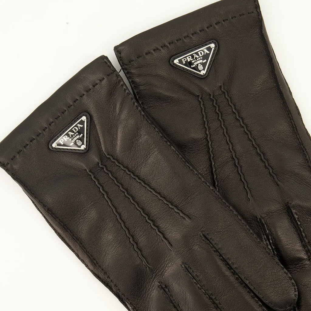 Prada Logo Detail Leather Gloves
