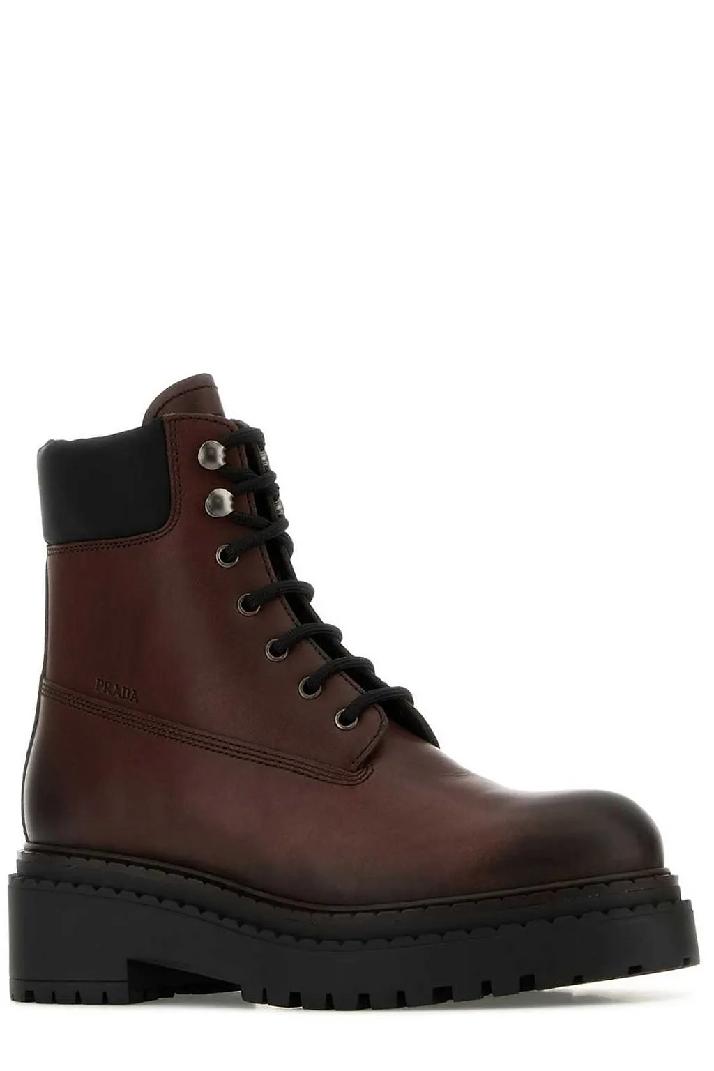 Prada Logo-Debossed Lace-Up Ankle Boots
