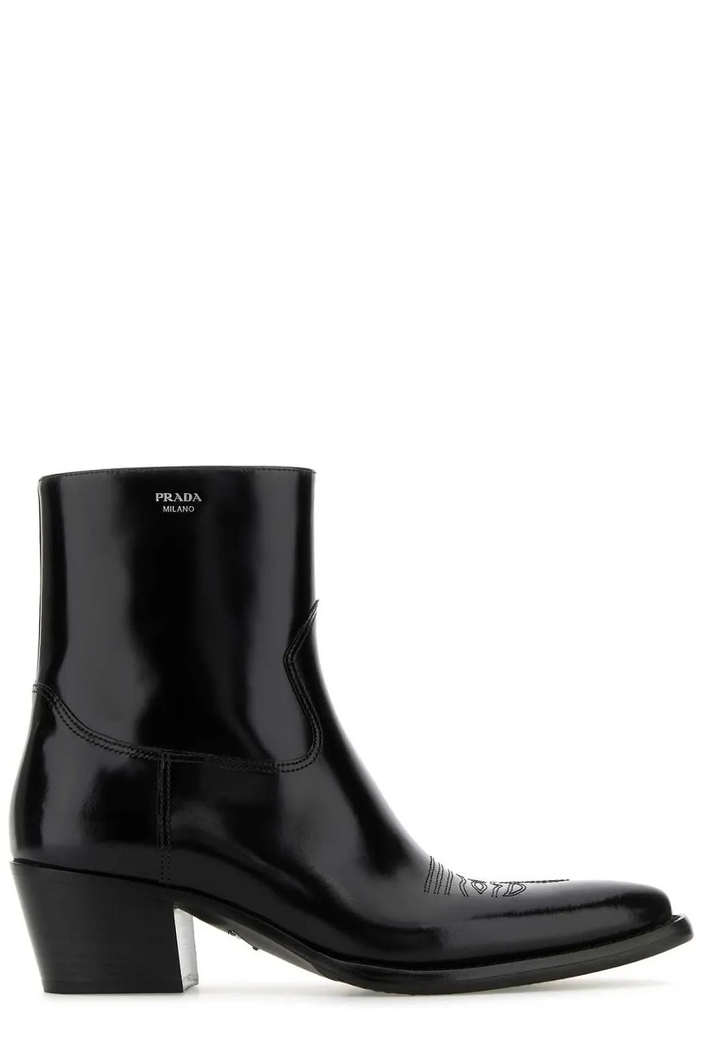 Prada Logo Detailed Pointed Toe Boots